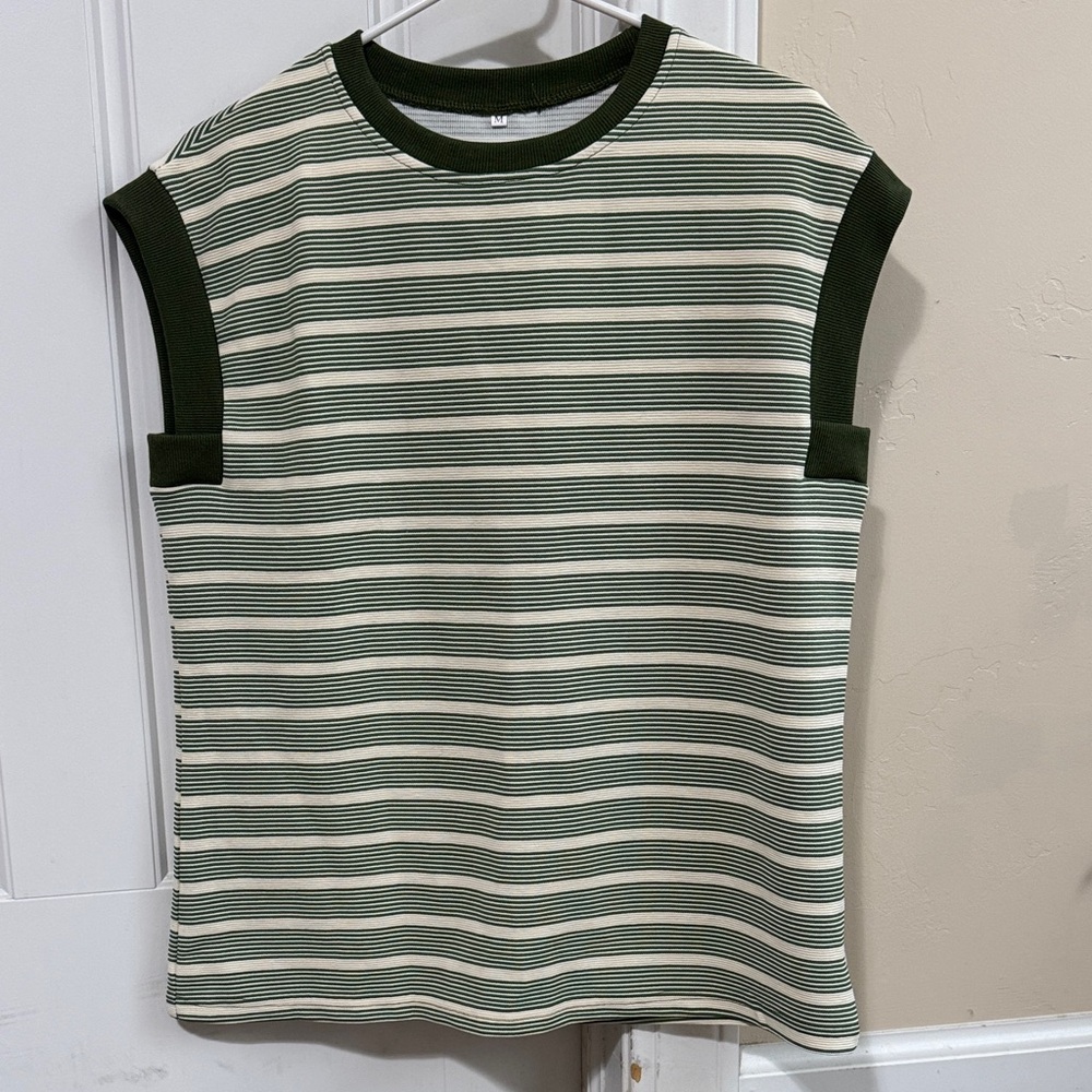 Striped Sleeveless Top in Green and Cream